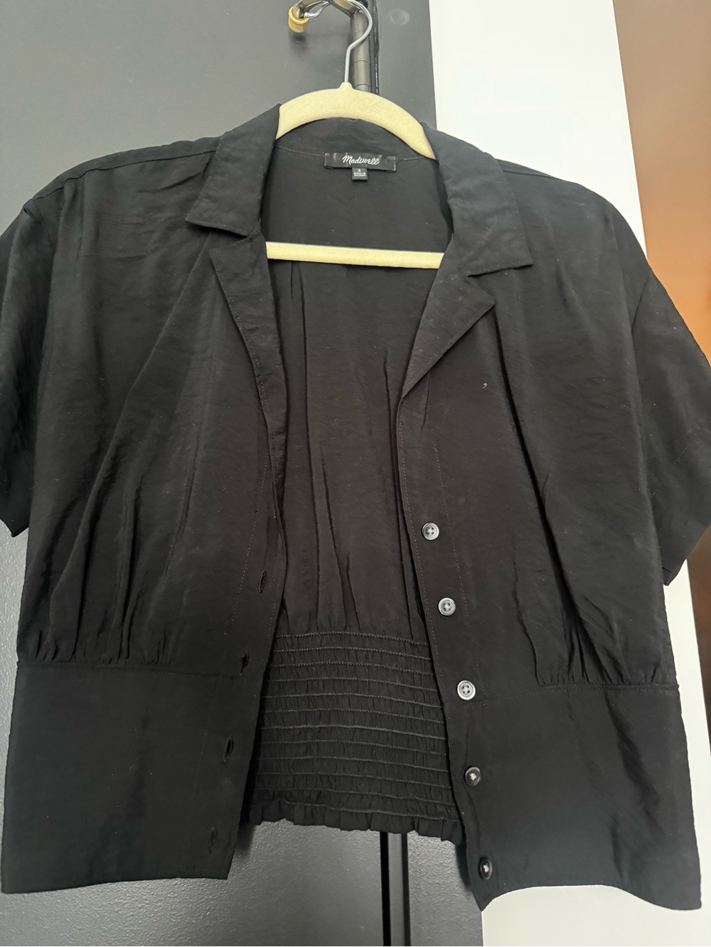 Madewell Black Short Sleeve Button Front Blouse